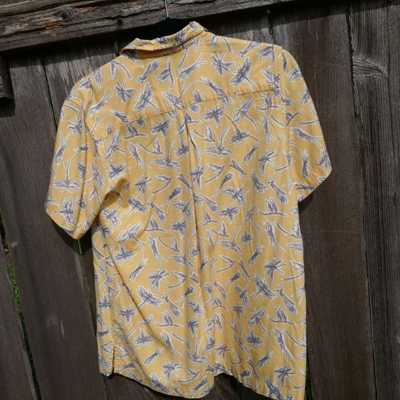 Columbia Dragonfly Button Down Shirt Short Sleeve Yellow Cotton Blend Small - Picture 9 of 11
